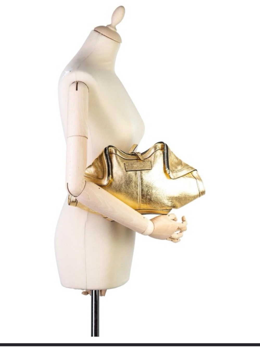 Alexander McQueen Metallic Gold Leather Hobo Bag with Black Trim